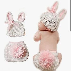 Adorable Pink and White Bunny Crochet Set